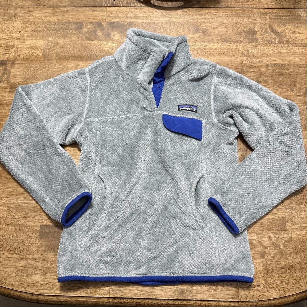 Patagonia Pullover Womens XXS Gray Blue Fleece T Snap Sweater Preppy Casual